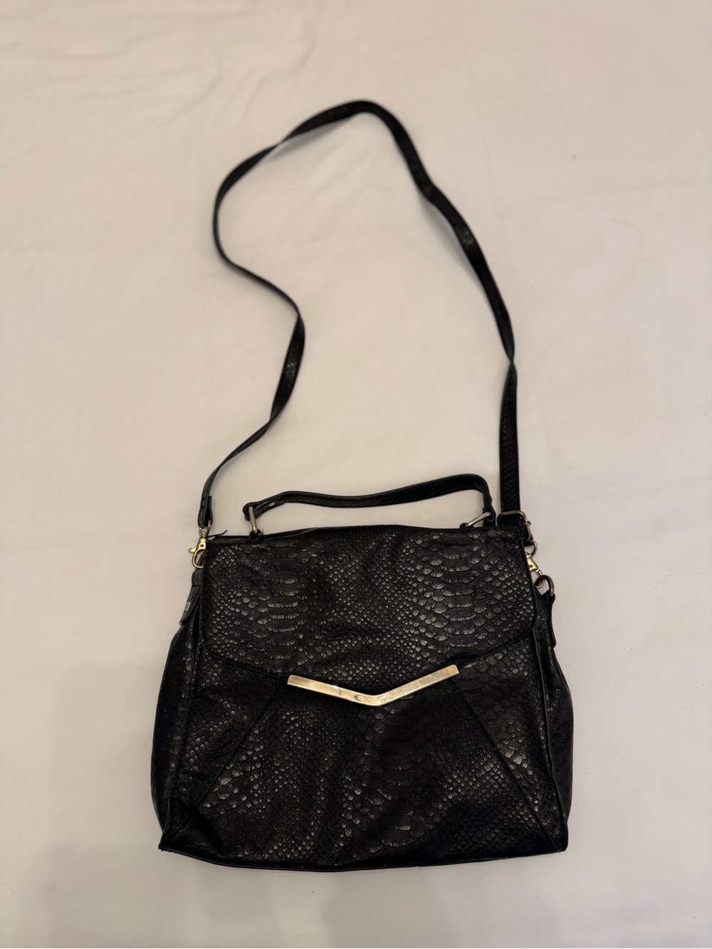 Cosmopolitan Black Textured Crossbody with Gold Trim